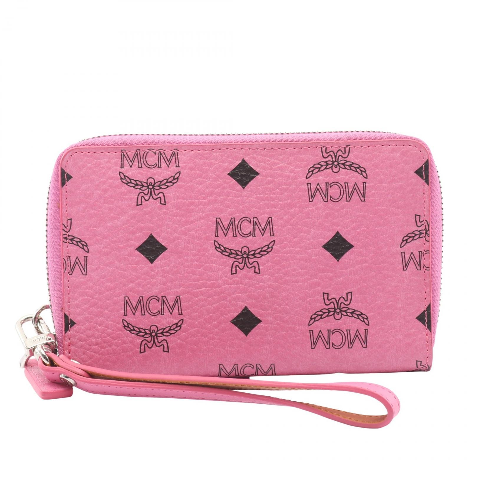 エム・シー・エム MCM ヴィセトス ラウンド財布 財布 レザー PVC レディース ピンク系 【中古】