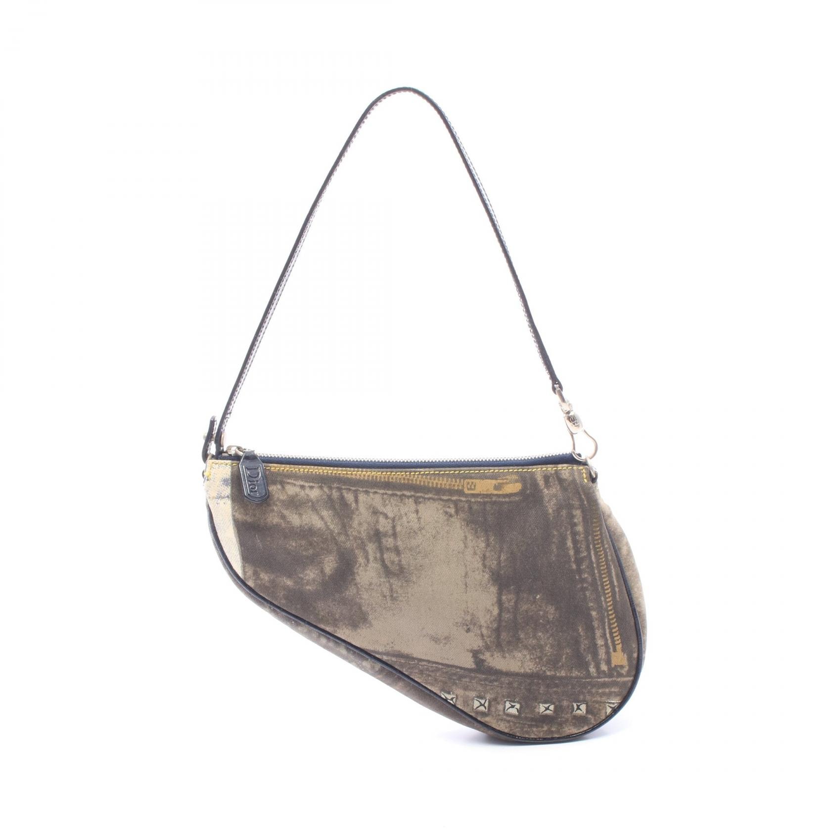 ディオール Dior SADDLE サドル デニム柄 ハンドバッグ バッグ キャンバス レザー レディース グレー系 / ネイビー系 / マルチカラー 【中古】
