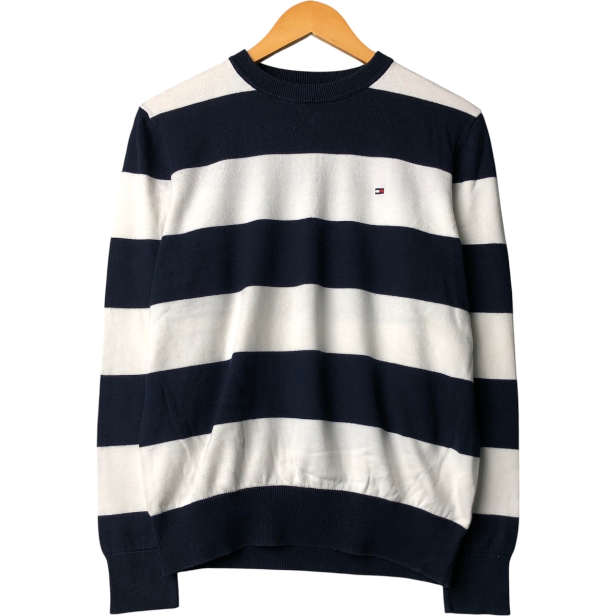 古着 トミーヒルフィガー TOMMY HILFIGER ボーダー柄 コットンニットセーター メンズM相当/eaa399092