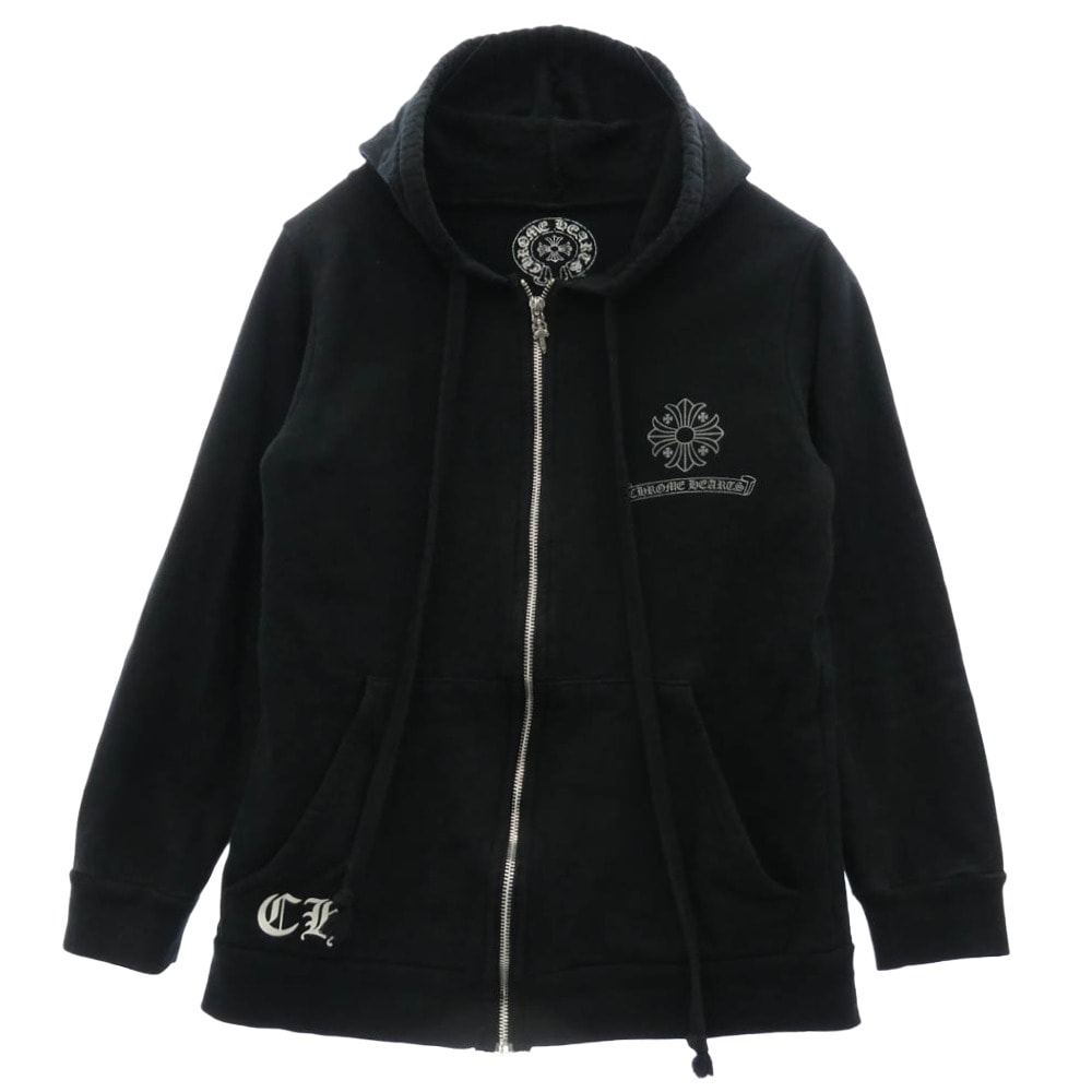 CHROME HEARTS クロムハーツ(原本無) CHプラススクロール バック フレームドクロス プリント ダガージップ スウエット パーカー フーディ ブラック系 M【中古】