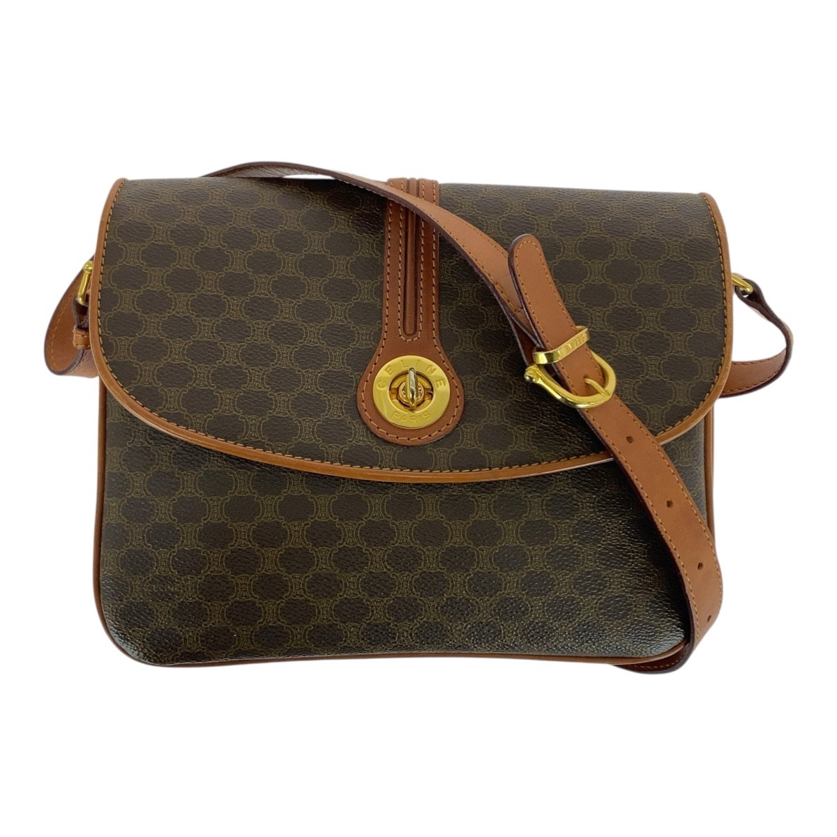 美品 CELINE セリーヌ マカダム柄 ブラウン ゴールド金具 PVC レザー/ ショルダーバッグ 506166 【中古】