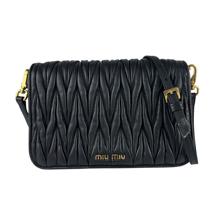 ミュウミュウ MIUMIU ショルダーバッグ マテラッセ レザー ブラック レディース【中古】 z6647