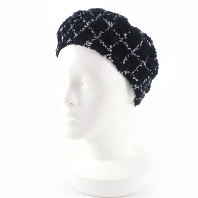 美品 シャネル ベレー帽 ダークネイビー レディース M 19C