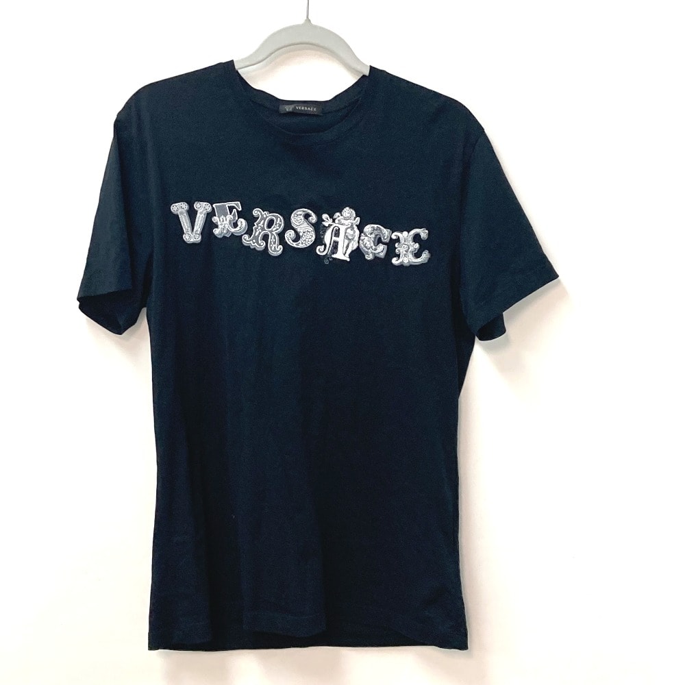 ヴェルサーチ VERSACE ロゴ 刺繍 アパレル トップス 半袖 半袖Tシャツ コットン ブラック