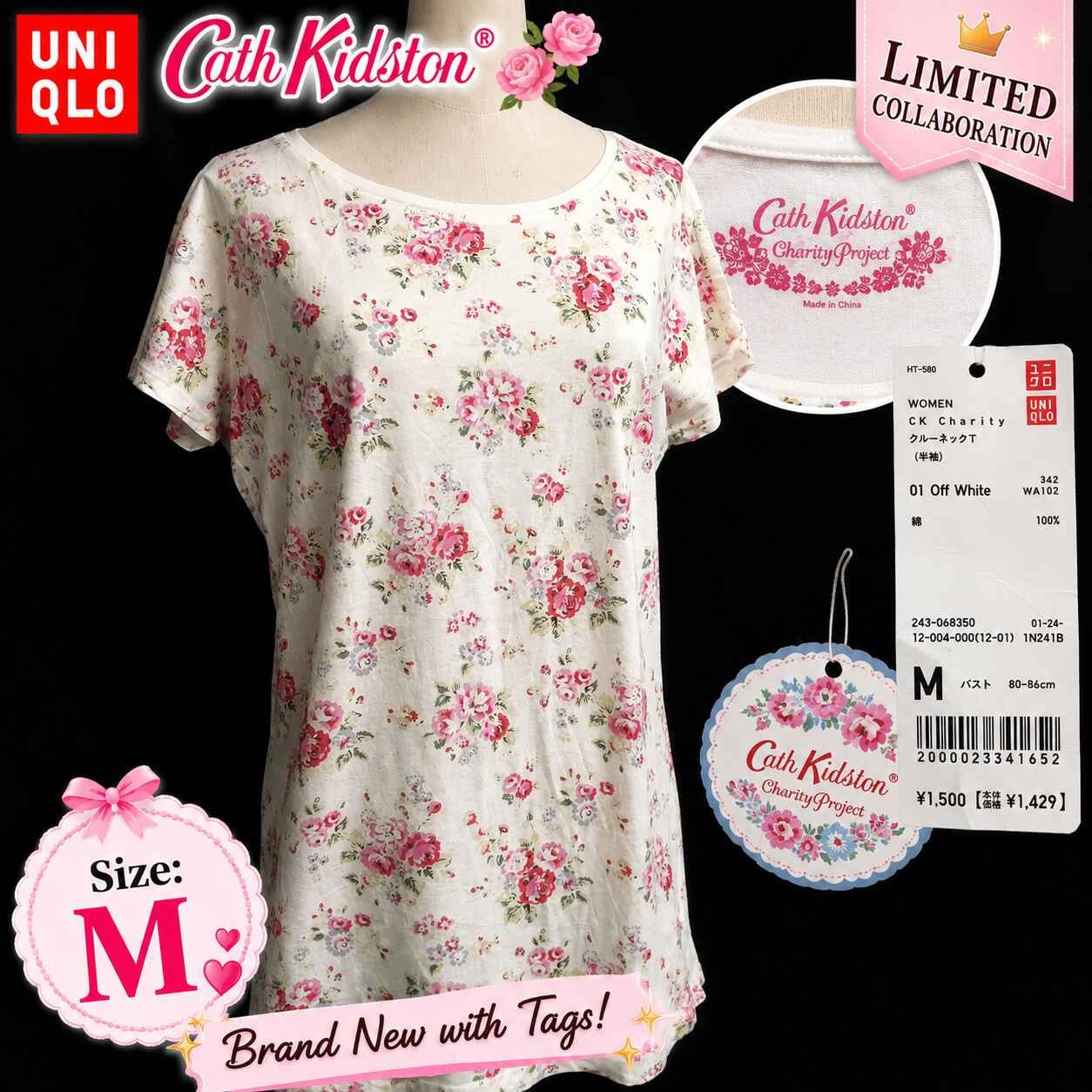 タグ付き新古品★限定品/UNIQLO +J × Cath Kidston/ユニクロ★コラボ/半袖トップス/Tシャツ【レディースM/白/オフホワイト/花柄】Tops/Shirt◆BJ180-i