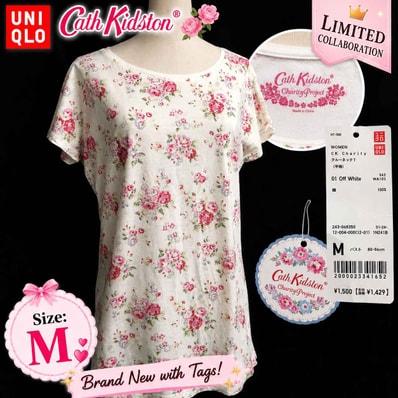 タグ付き新古品★限定品/UNIQLO +J × Cath Kidston/ユニクロ★コラボ/半袖トップス/Tシャツ【レディースM/白/オフホワイト/花柄】Tops/Shirt◆BJ180-i