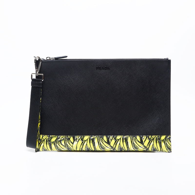 プラダ PRADA サフィアーノ アクティブ ボタニカル クラッチバッグ【中古】