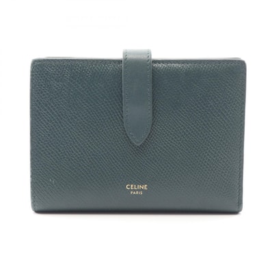 セリーヌ CELINE ミディアム ストラップウォレット 二つ折り財布 財布 レザー レディース グリーン系 10B643BFP 【中古】