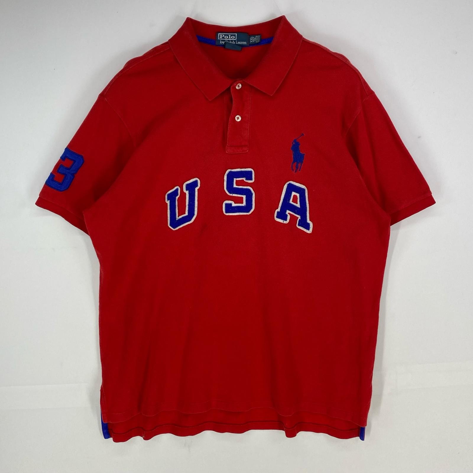 古着 ポロバイラルフローレン Polo by Ralph Lauren 鹿の子 半袖シャツ ゲームシャツ ロゴ刺繍 ポロシャツ 2XL レッド系 メンズ