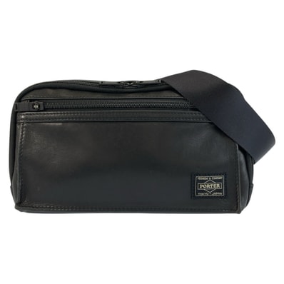 美品 PORTER ポーター アメイズ ブラック 黒 レザー ボディバッグ ウエストバッグ 602772 【中古】