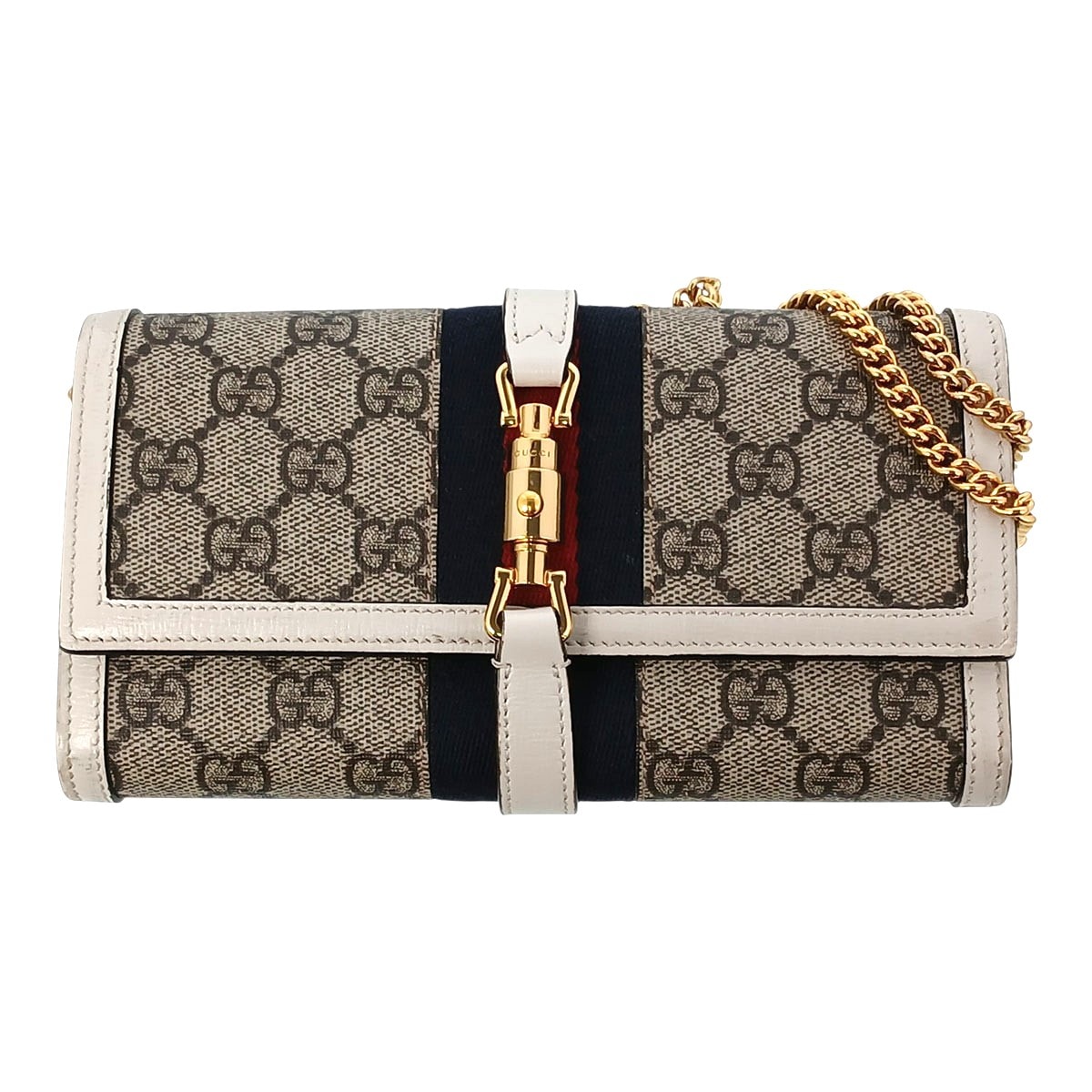 GUCCI グッチ ジャッキー1961 GGスプリーム チェーンウォレット ショルダーバッグ 652681 GGスプリームキャンバス ベージュ ホワイト レディース【中古】