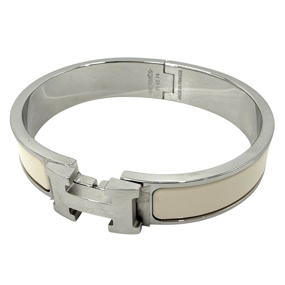 HERMES エルメス バングル クリックH ブレスレット アクセサリー 小物    オフホワイト シルバー金具 レディース 約35.4g【中古品】