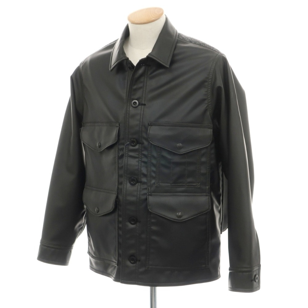 【中古】ジュンヤワタナベ マン JUNYA WATANABE MAN × FILSON 2025年秋冬 フェイクレザー×ウール モッサーチェック 切替 ジャケット ブルゾン ブラック【サイズS】【メンズ】