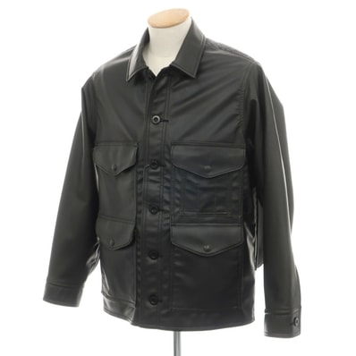 【中古】ジュンヤワタナベ マン JUNYA WATANABE MAN × FILSON 2025年秋冬 フェイクレザー×ウール モッサーチェック 切替 ジャケット ブルゾン ブラック【サイズS】【メンズ】