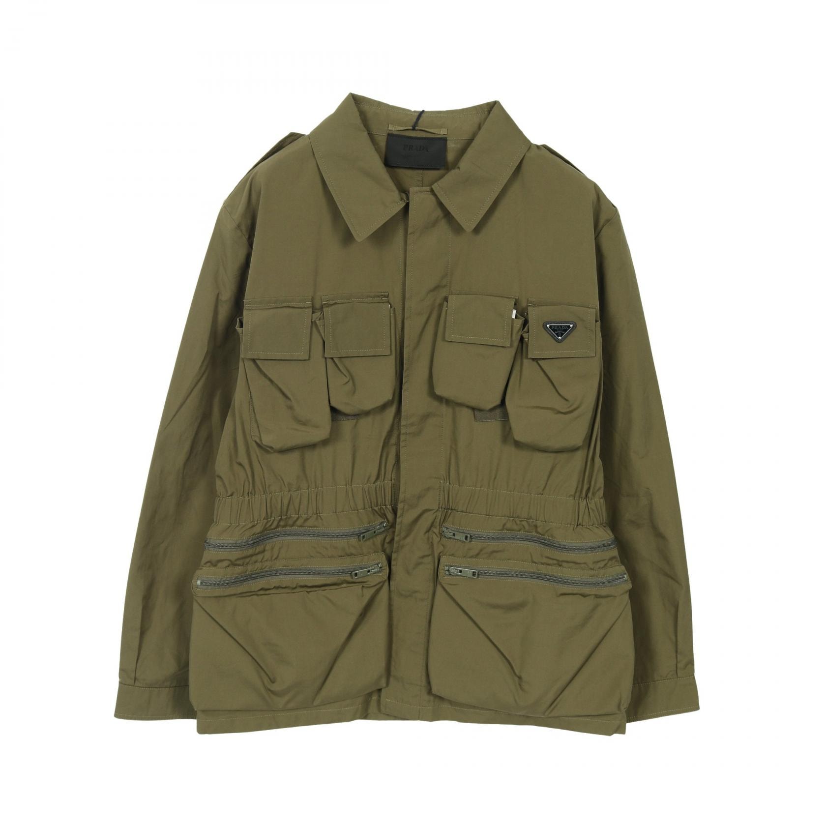 プラダ PRADA トライアングルプレート サファリジャケット ブルゾン 衣料品 アウター コットン メンズ カーキ系 【中古】