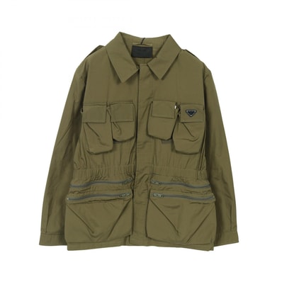 プラダ PRADA トライアングルプレート サファリジャケット ブルゾン 衣料品 アウター コットン メンズ カーキ系 【中古】
