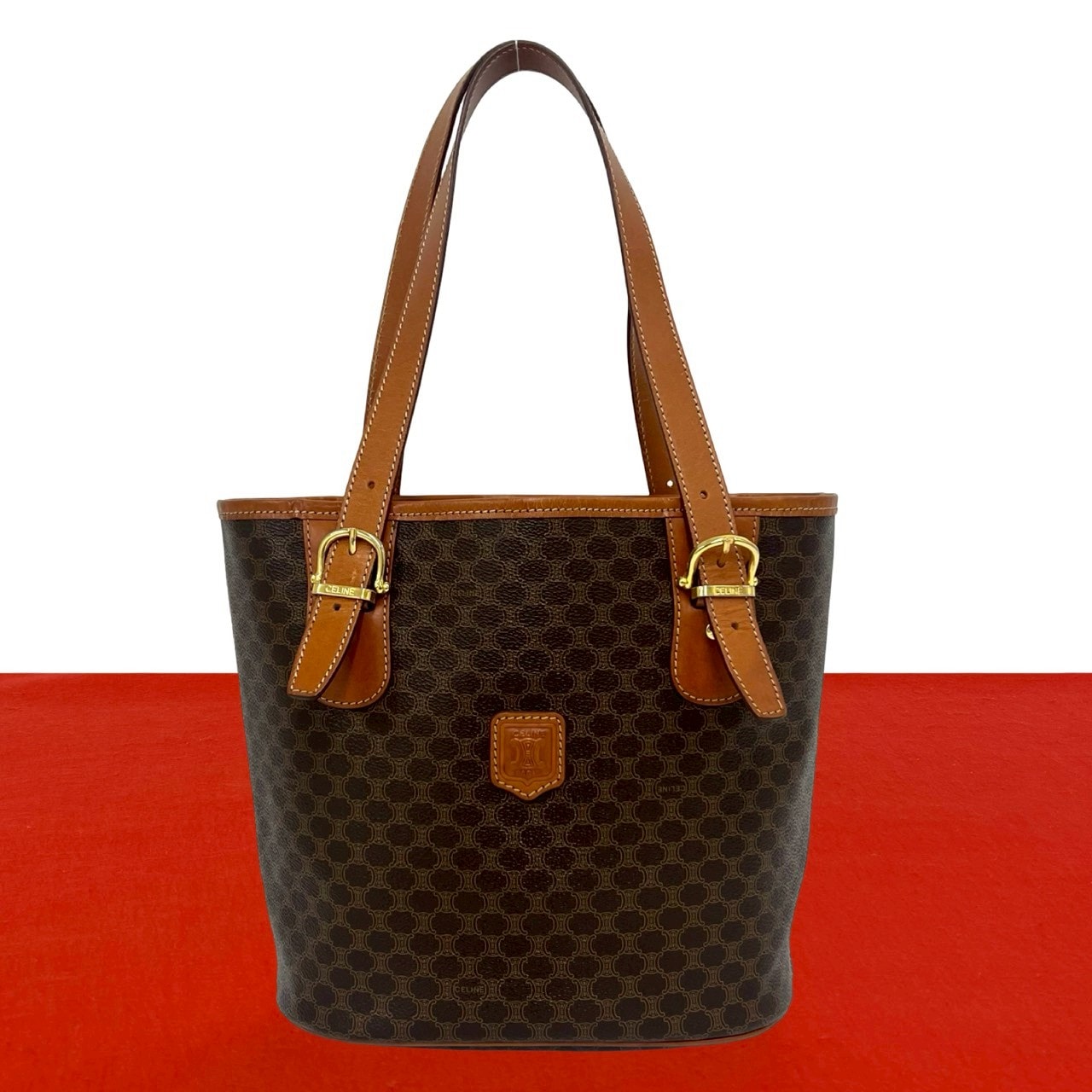 CELINE セリーヌ マカダム ブラゾン トリオンフ 柄 レザー PVC トートバッグ ブラウン
56505
