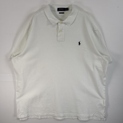 古着 ポロ・ラルフローレン POLO RALPH LAUREN 鹿の子 半袖 ポロシャツ ロゴ 刺繍 大きいサイズ 2ボタン 14041 ホワイト 無地 メンズ