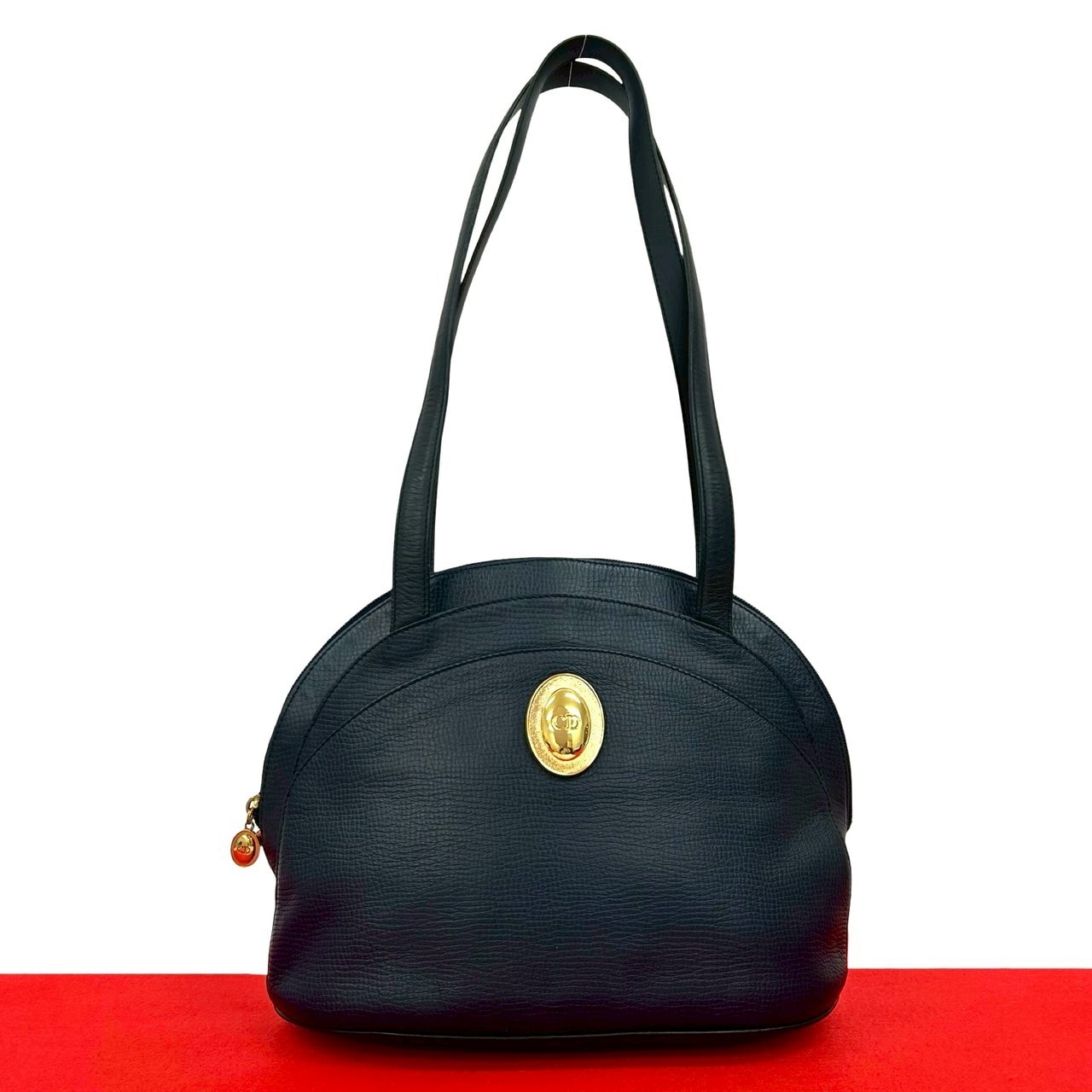 Christian Dior ディオール CD ロゴ 金具 レザー ショルダーバッグ ネイビー
 36494