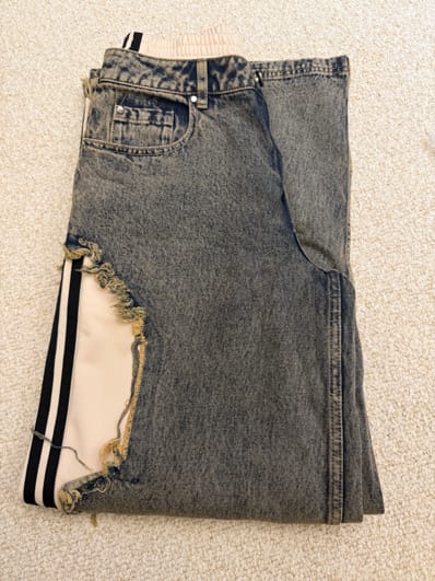 adidas Women's Adilenium 5.0 Deconstructed Denim Pants "ChalkyBrown"