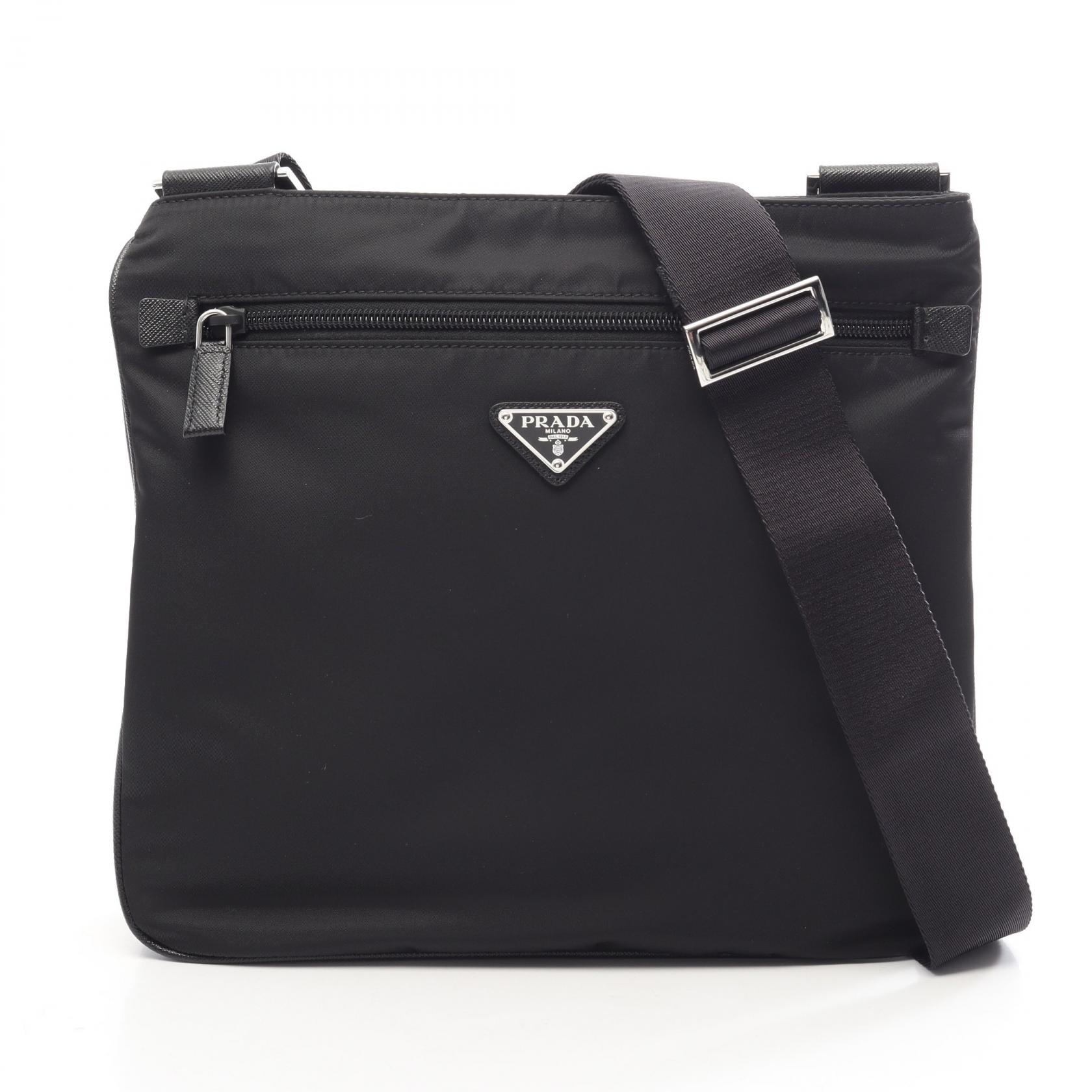 プラダ PRADA 三角ロゴ ショルダーバッグ バッグ ナイロン サフィアーノレザー レディース ブラック系 【中古】