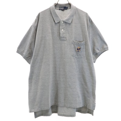 Polo by Ralph Lauren ポロバイラルフローレン USA製 ポロベア刺繍 半袖 ポロシャツ L グレー 鹿の子