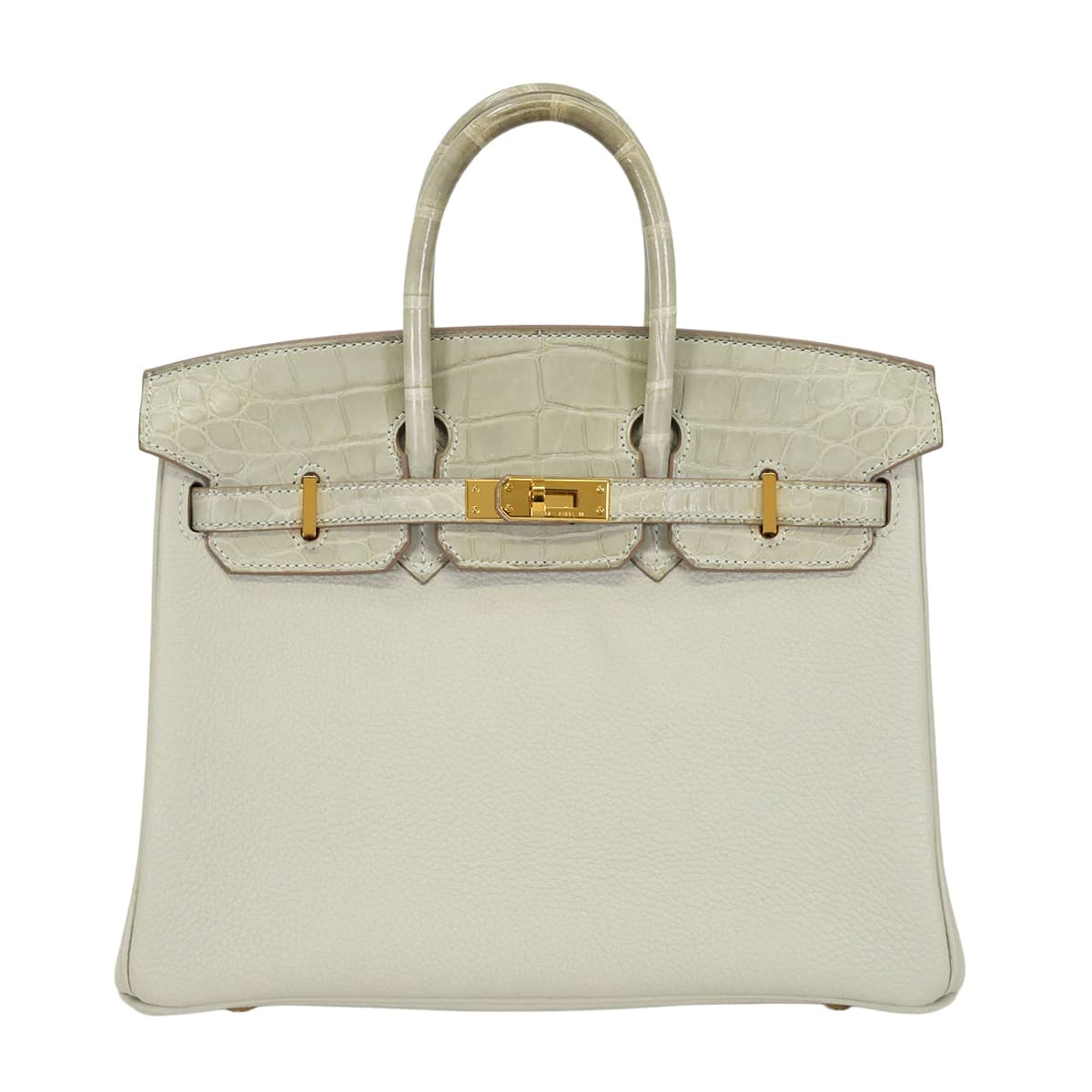 HERMES エルメス ハンドバッグ バーキン25 タッチ グリスパール (グリペール/パールグレー) トゴ/クロコダイル アリゲーターマット ゴールド金具 U刻印 新品同様【中古】