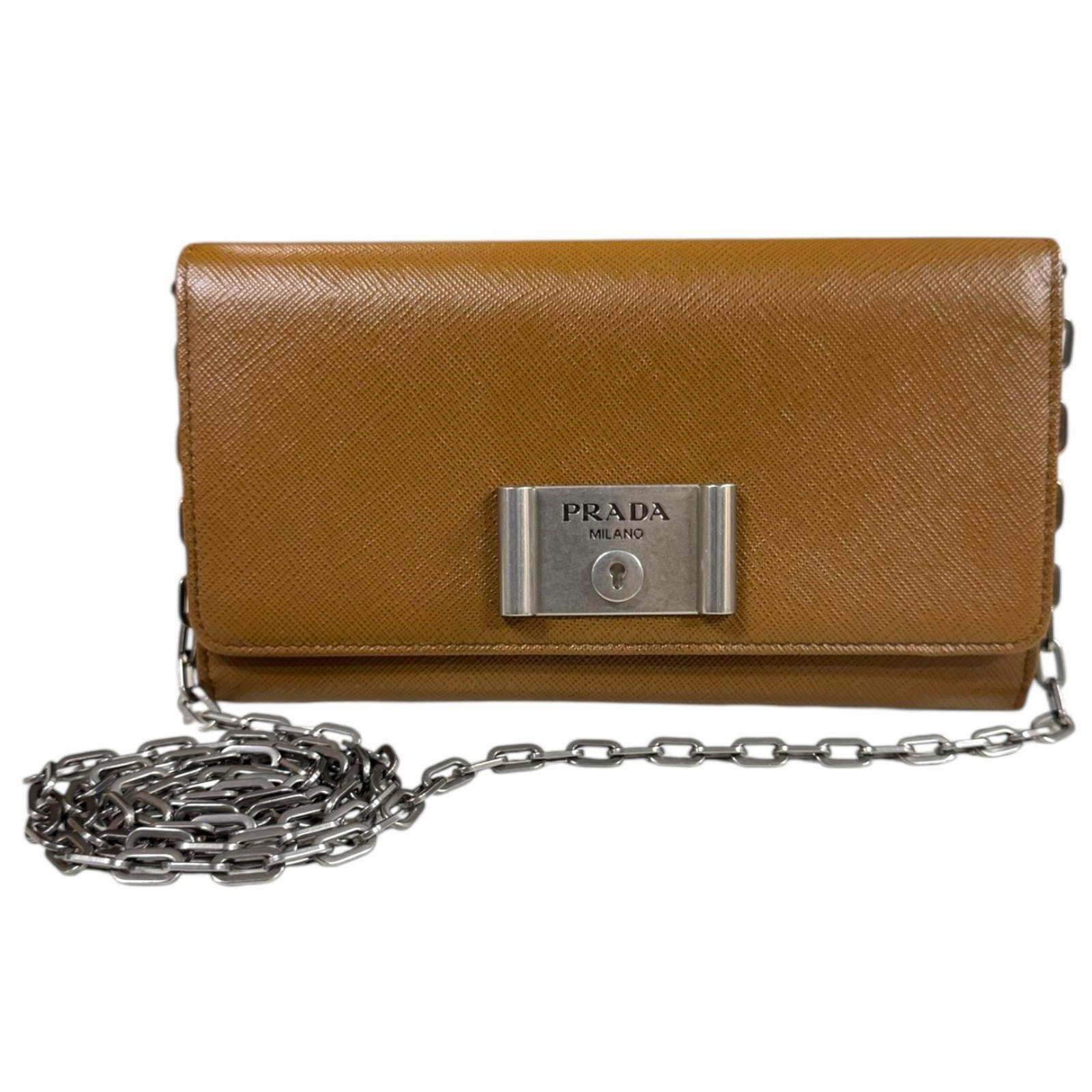 プラダ チェーンウォレット PRADA サフィアーノ ショルダーバッグ レザー 1MT440 ブラウン レディース PRADA  中古