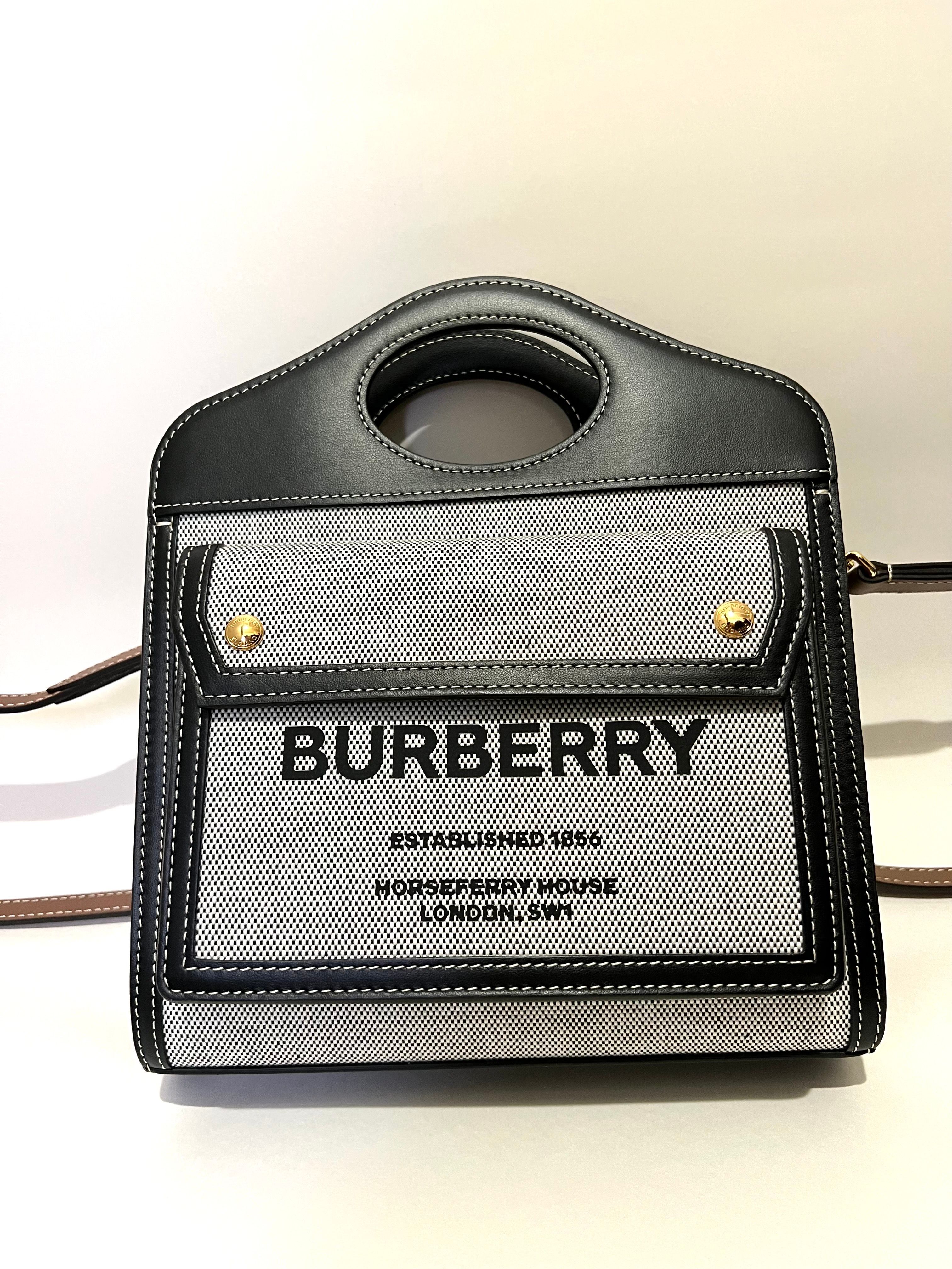 Burberry Mini Tri Tone Cotton Canvasleather Pocket Bag "Black/Tan"