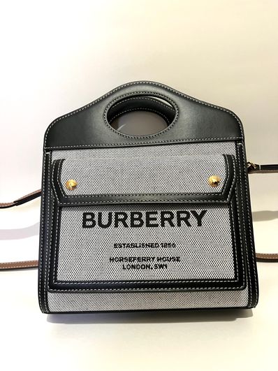 Burberry Mini Tri Tone Cotton Canvasleather Pocket Bag "Black/Tan"