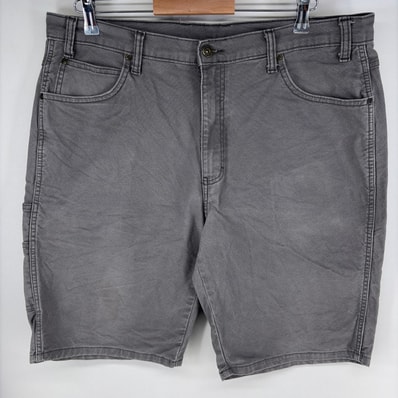 古着 ディッキーズ Dickies ダック パンツ ペインター ハーフ ショート ワンポイントロゴ ジッパーフライ ワーク w38 グレー系 メンズ