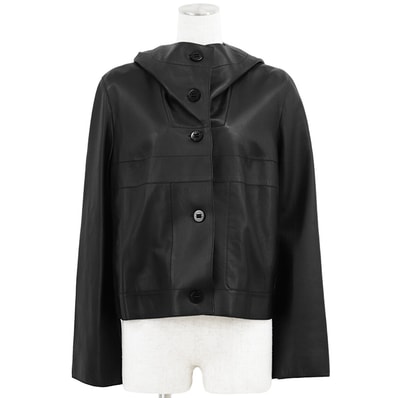 【美品】HERMES エルメス フーデッドレザージャケット サイズ 38 レディース 2018SS ラムレザー セリエボタン Festival 祭典 ライニング ブルゾン アウター ブラック 黒 フランス製 *86-7011