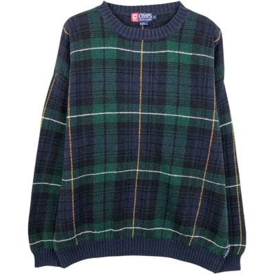 古着 ラルフローレン Ralph Lauren CHAPS チャップス チェック柄 リネンニットセーター メンズXL相当/eaa682406