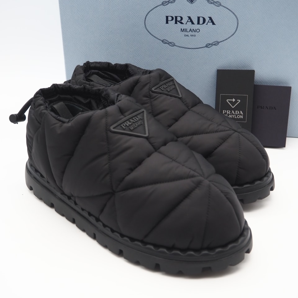極美品 PRADA プラダ キルティング ナイロン ロゴ パディングブーツ 7 24 1S704M ブーツ ブラック ナイロン レディース