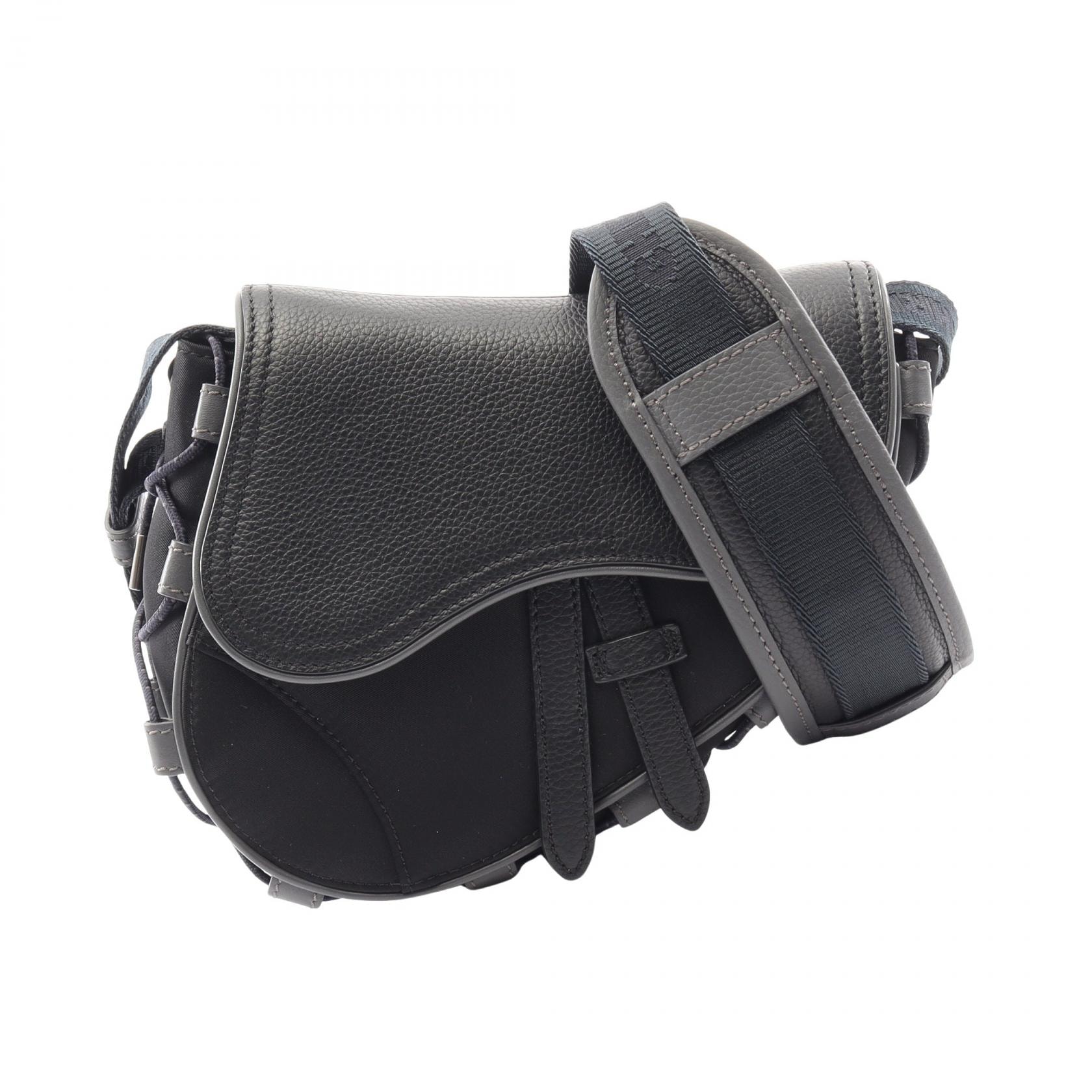 ディオール Dior Christian Dior × Sacai サドル ミニバッグ ショルダーバッグ バッグ ナイロン レザー メンズ ブラック系 【中古】