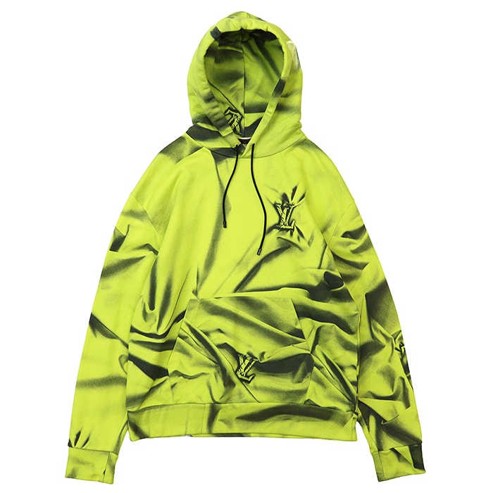 【美品】LOUIS VUITTON ルイ・ヴィトン スウェット パーカー サイズ M メンズ 2023AW LV ロゴ シグネチャー フーディー ロングスリーブ 長袖 コットンナイロン プルオーバー トップス ネオンイエロー 黄 イタリア製