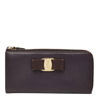 サルヴァトーレフェラガモ ヴァラリボン 長財布 パープル レザー レディース Salvatore Ferragamo 中古