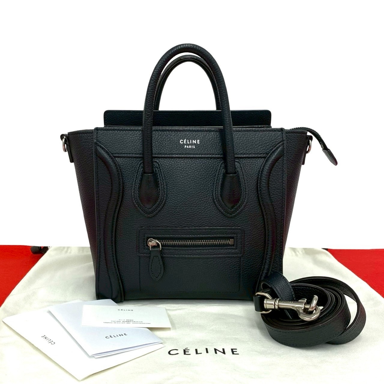 CELINE セリーヌ ラゲージ ナノ ショッパー レザー ショルダーバッグ ブラック
 19477