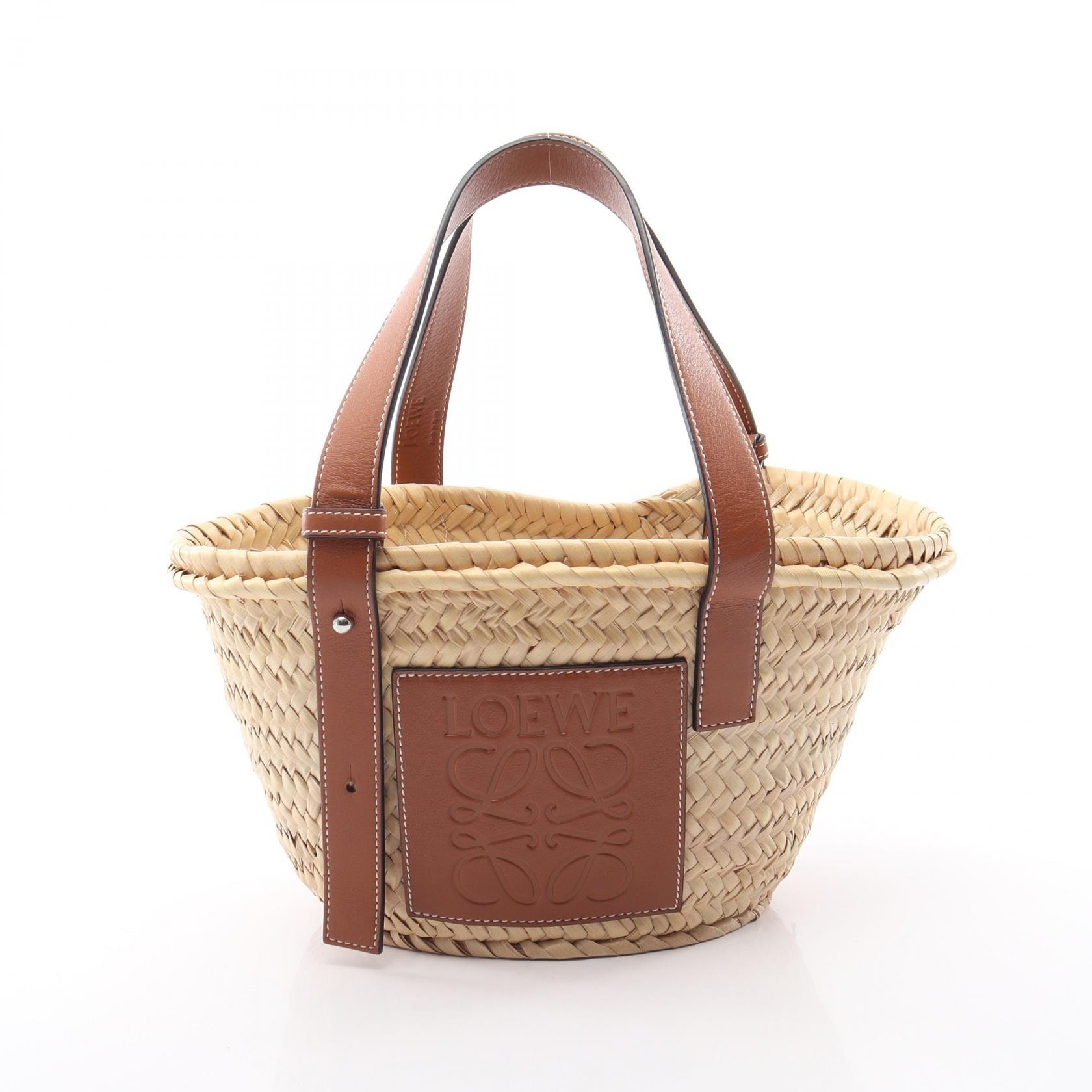 ロエベ LOEWE バスケットバッグ スモール ハンドバッグ バッグ レザー ラフィア レディース ブラウン系 / ベージュ系 【中古】