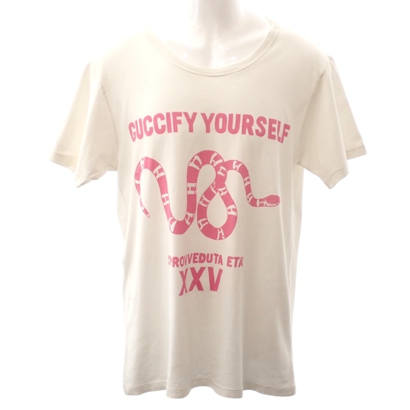 グッチ スネークプリント S Tシャツ コットン ホワイト【中古】【Aランク】