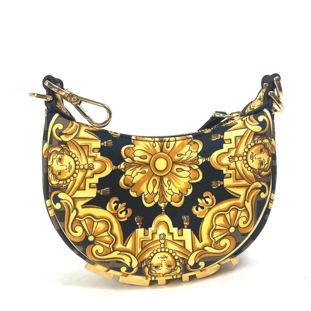 フェンディ FENDI フェンダーチェ FENDACE 7AS089 ナノ フェンディグラフィ ヴェルサーチ VERSACE ポーチ クラッチバッグ ハンドバッグ ナイロン/レザー イエロー 新品同様