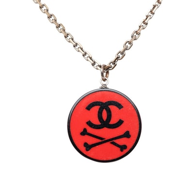 シャネル ココマーク ボーンモチーフ チェーン ペンダント ネックレス 03P刻印 ブラック レッド メッキ プラスチック レディース CHANEL 【中古】