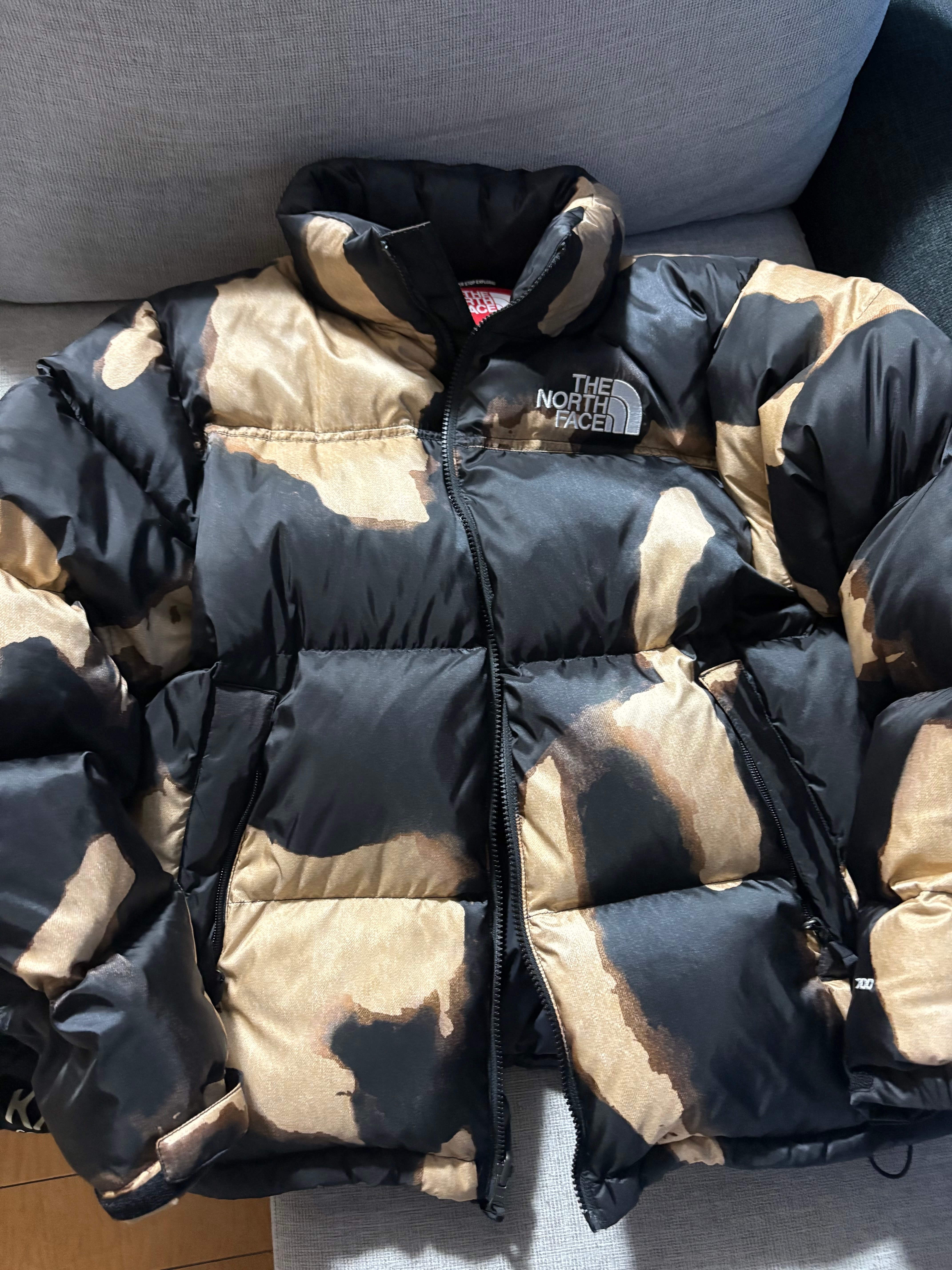 Supreme x The North Face Bleached Denim Print Nuptse Jacket "Black"