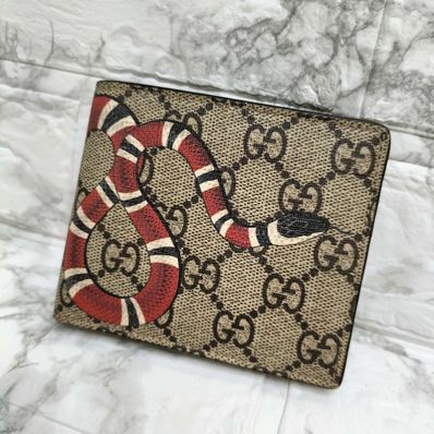GUCCI Kingsnake Print GG Supreme Wallet "Beige"