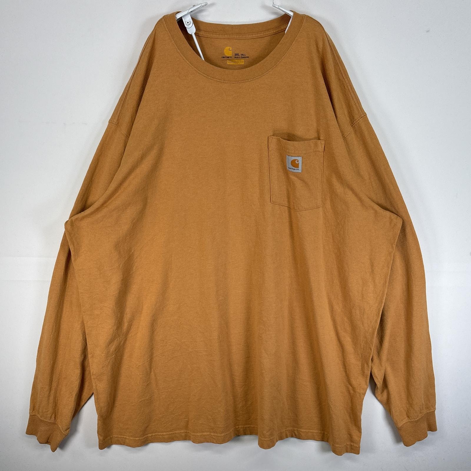 古着 カーハート Carhartt 長袖Tシャツ 大きいサイズ 肉厚 ワンポイント ロゴ 胸ポケ 3XL  イエロー 無地 メンズ