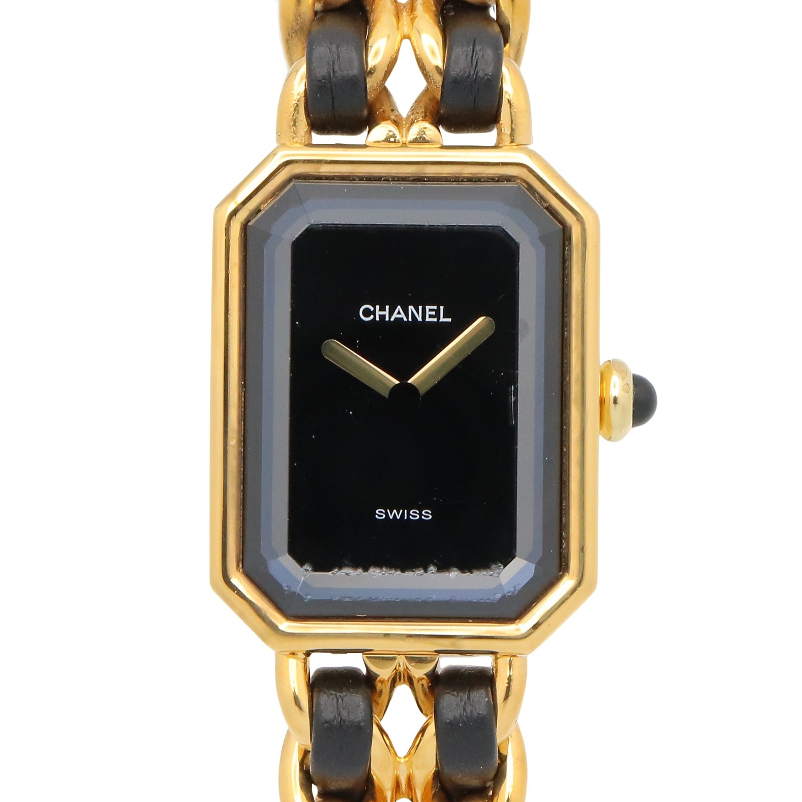 シャネル CHANEL プルミエール XL 腕時計 時計 GP(ゴールドメッキ) レザー レディース ブラック系 H0001 【中古】