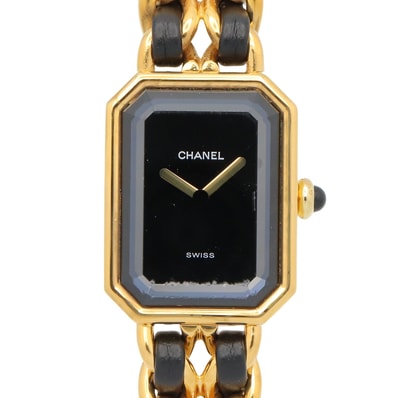 シャネル CHANEL プルミエール XL 腕時計 時計 GP(ゴールドメッキ) レザー レディース ブラック系 H0001 【中古】