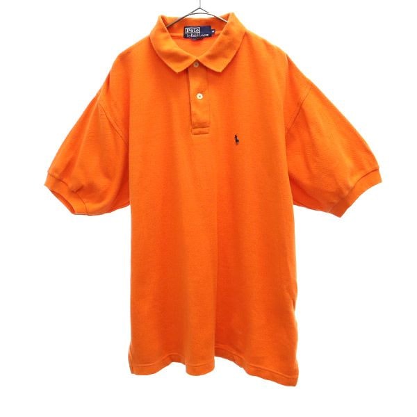 POLO RALPH LAUREN ポロラルフローレン 刺繍 半袖 ポロシャツ M オレンジ 鹿の子