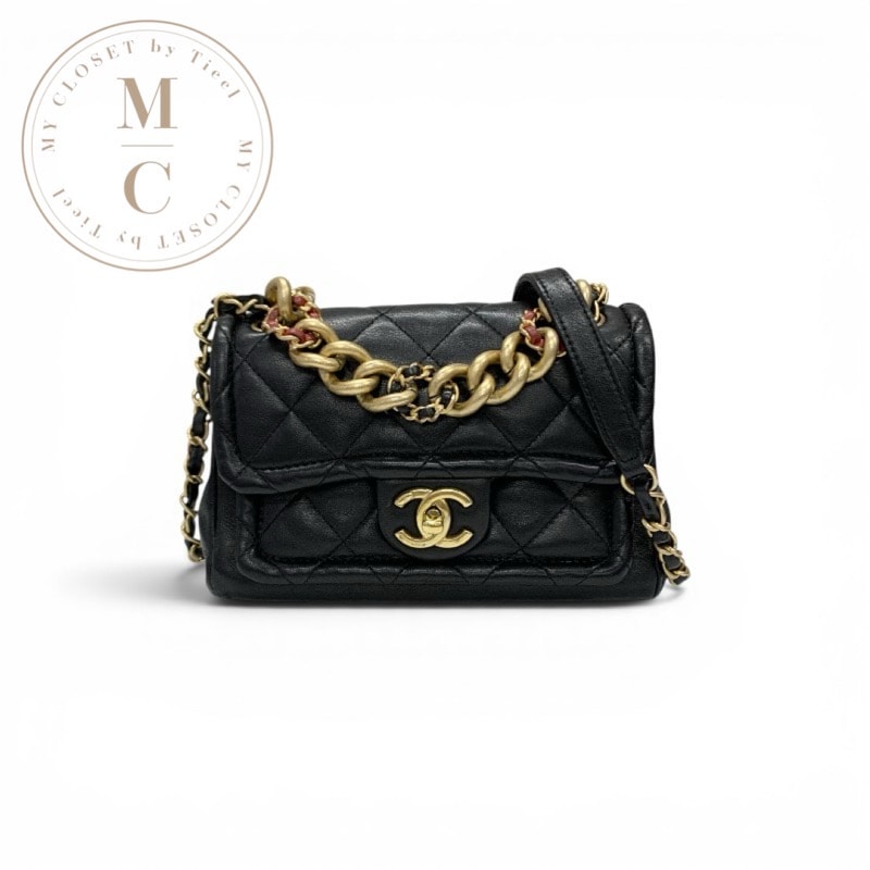 シャネル CHANEL バッグ ショルダーバッグ ブラック ゴールド マトラッセ ターンロック ココマーク チェーン 2way ハンドバッグ