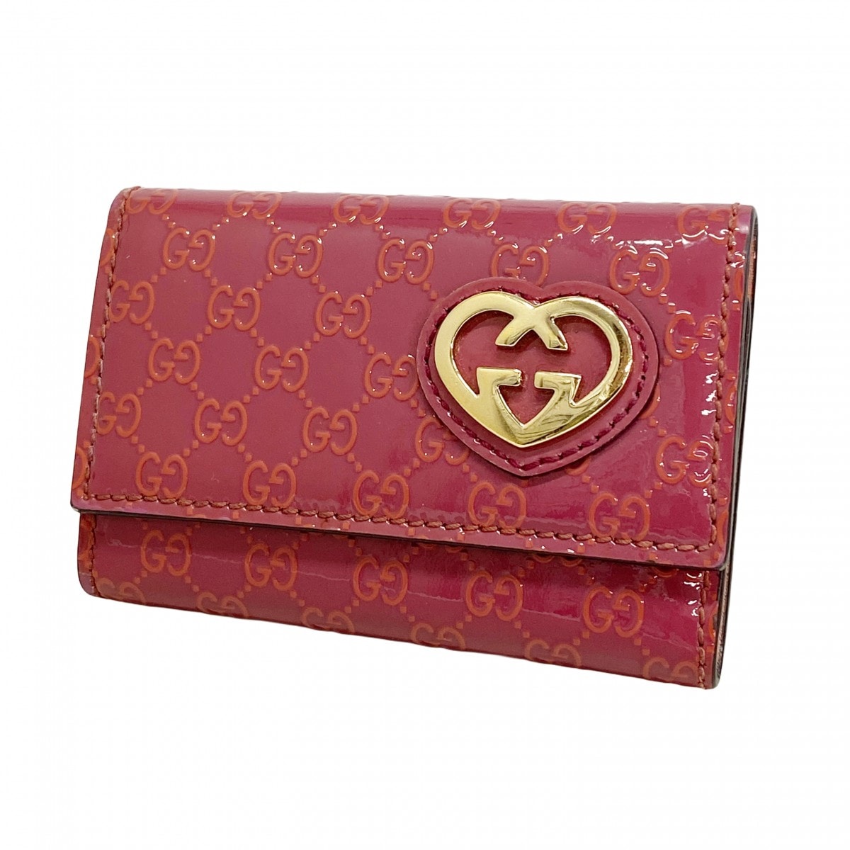 ★SALE【6cd5080-k】グッチ キーケース マイクログッチシマ 257217 エナメル パープル シャンパンゴールド金具【中古】レディース